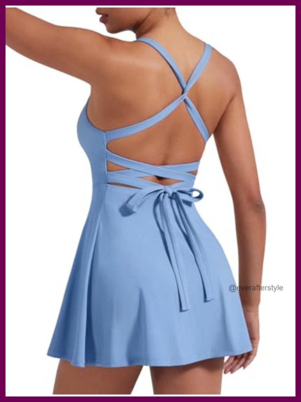 Womens Athletic Tennis Dress with Built in Shorts Backless Tie Back Sport